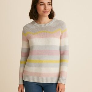LOFT Rainbow Stripe Sweater Women’s Medium Pullover Crewneck Soft Knit Pastel